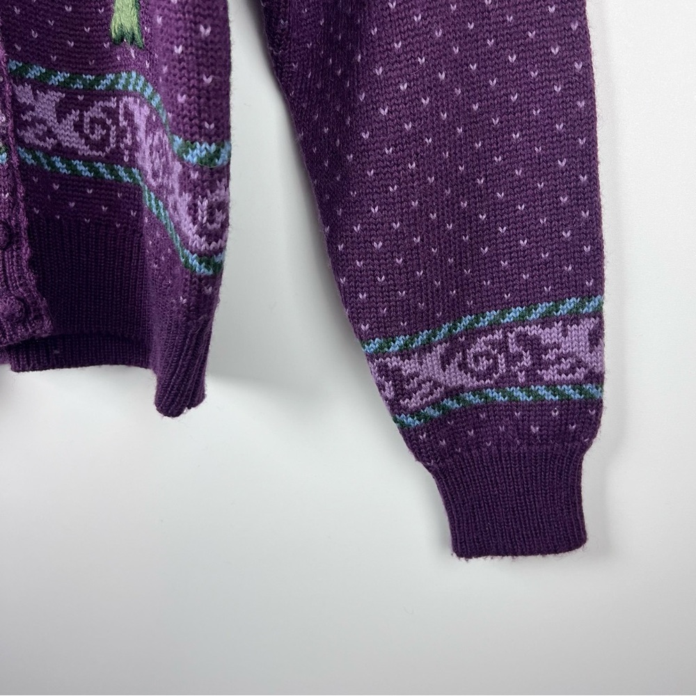 Herman Geist Vintage Hand Embroidered Purple Floral Wool Blend Cardigan Sweater - Picture 6 of 9
